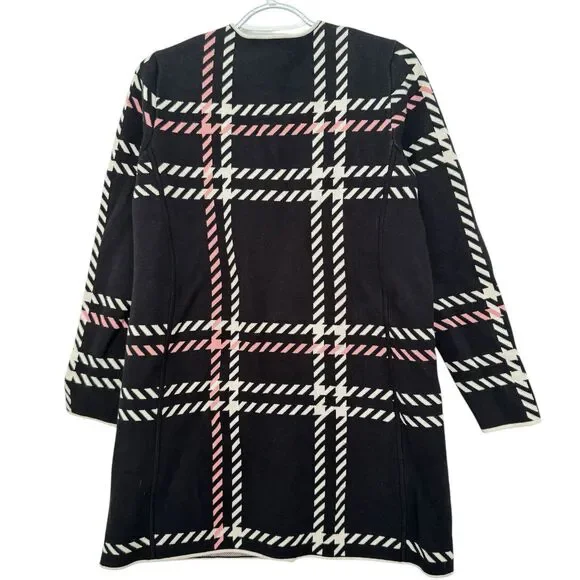 Talbots Size MEDIUM Pink White Herringbone Long Snap Button Cardigan - Picture 5 of 8